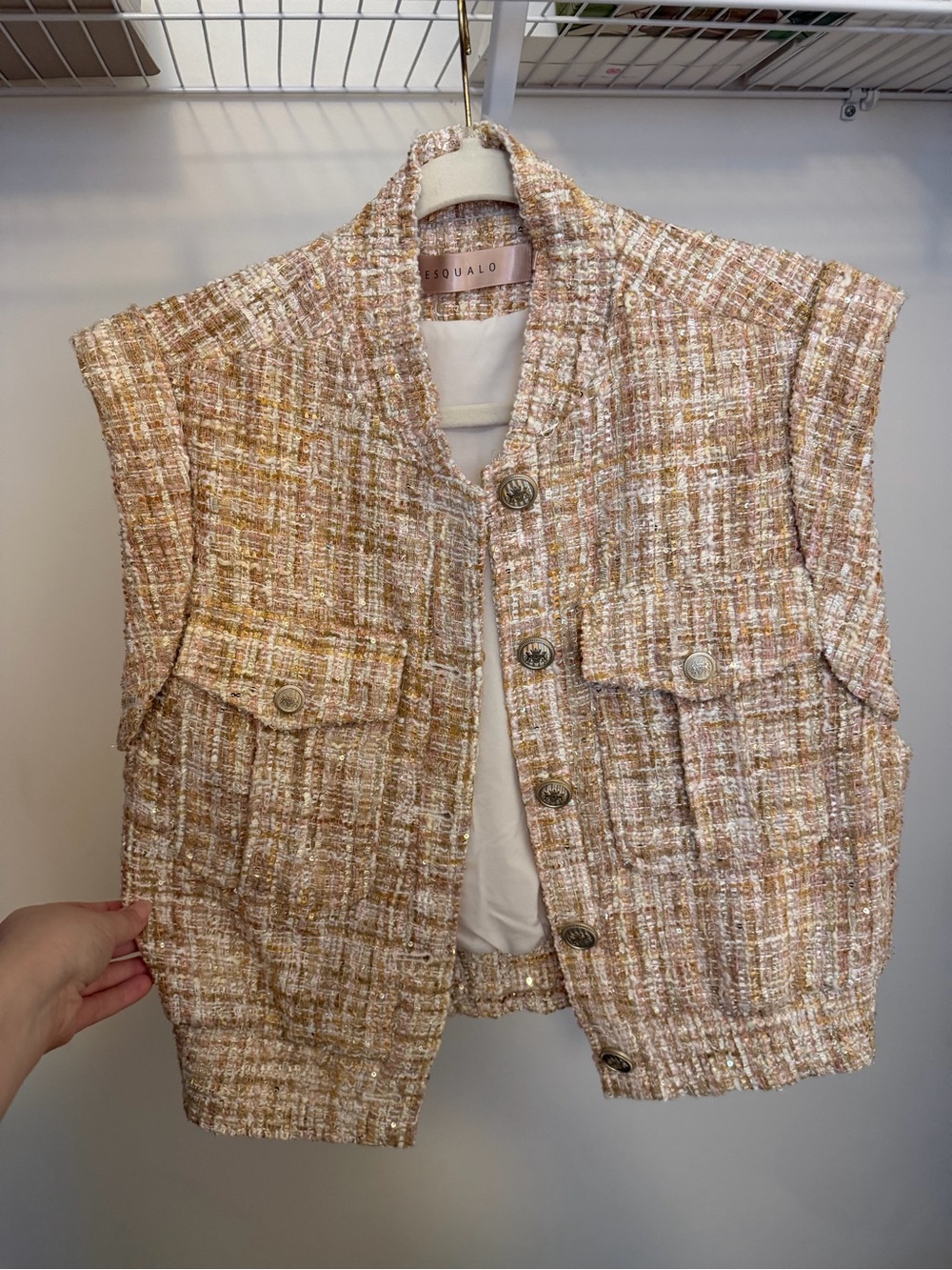 Esqualo Women's Tweed Vest Sparkle Gold Beige